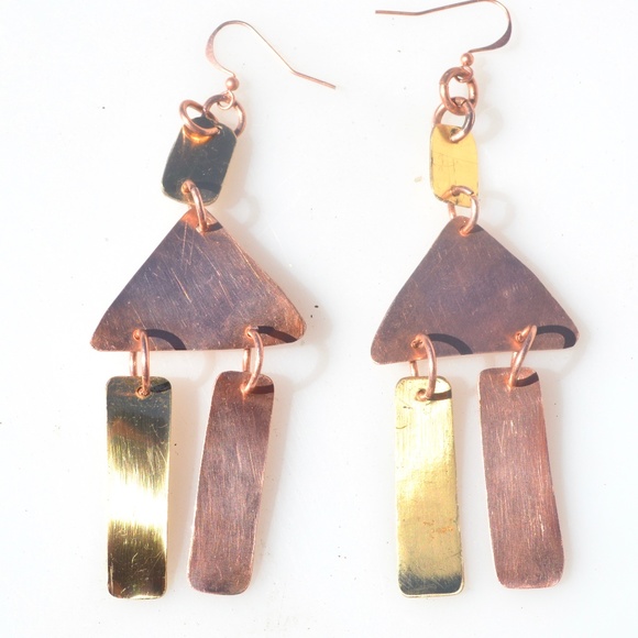Conceptual Subculture Jewelry - Boho Tribal Dangle Earrings Copper Gift Brass Fringe Handmade Statement Jewelry